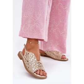 S.Barski Sandale din piele cu toc plat cu un ornament de S. Barski KV51-094 PLN de aur 2