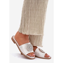 S.Barski Flip-flop-uri pentru femei cu toc plat cu un ornament S. Barski KV51-013 Silver argint 1