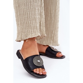 S.Barski Flip-flop-uri pentru femei cu toc plat cu un ornament S. Barski KV51-013 Negru 2