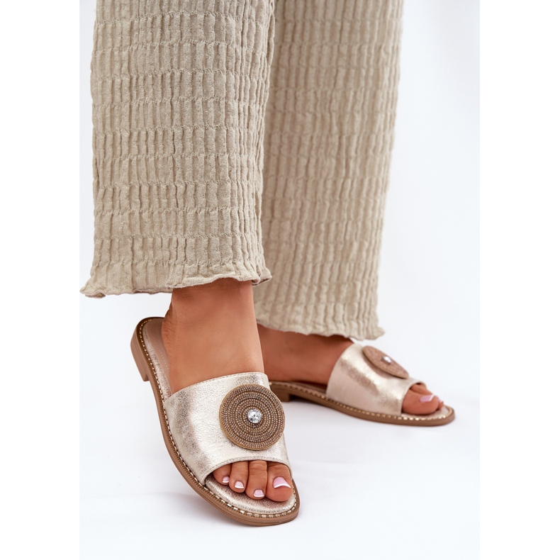 S.Barski Flip-flop-uri pentru femei cu toc plat cu un ornament de S. Barski KV51-013 Zloty de aur 2