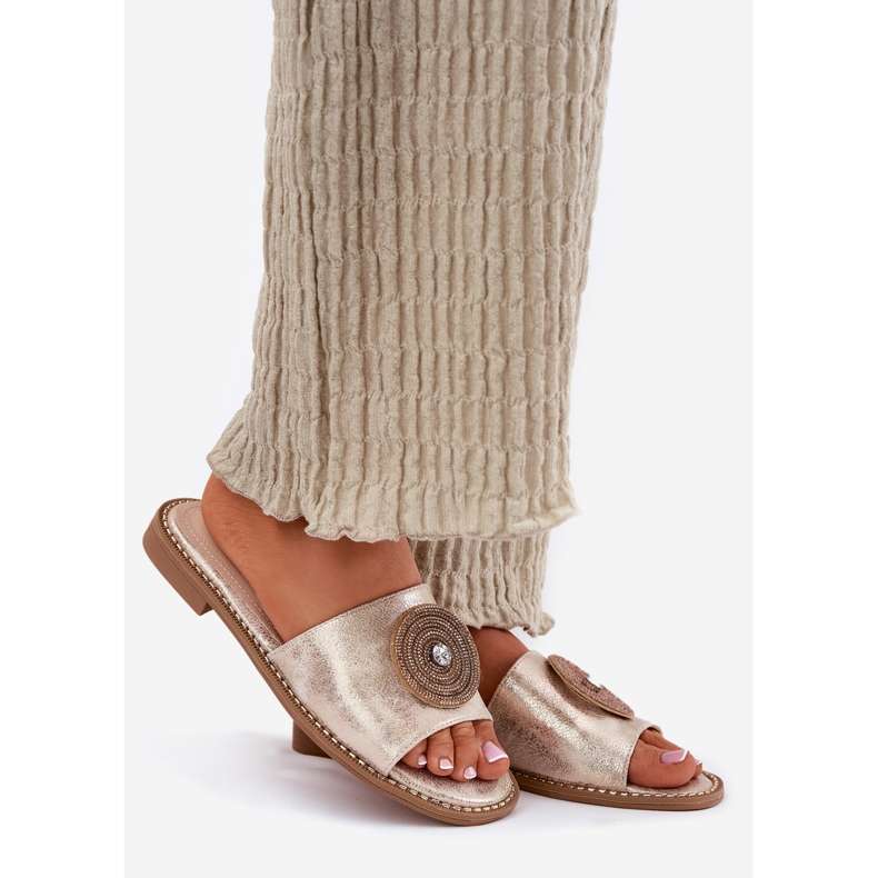 S.Barski Flip-flop-uri pentru femei cu toc plat cu un ornament de S. Barski KV51-013 Zloty de aur 1
