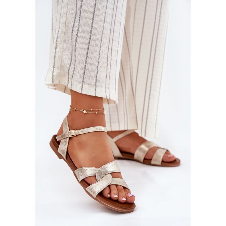 S.Barski Sandale pentru femei lucioase plate S. Barski KV51-022 Aur de aur 2 S.Barski Sandale pentru femei lucioase plate S. Barski KV51-022 Aur de aur 2