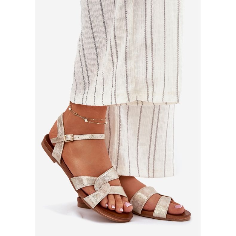 S.Barski Sandale pentru femei lucioase plate S. Barski KV51-022 Aur de aur 1 S.Barski Sandale pentru femei lucioase plate S. Barski KV51-022 Aur de aur 1