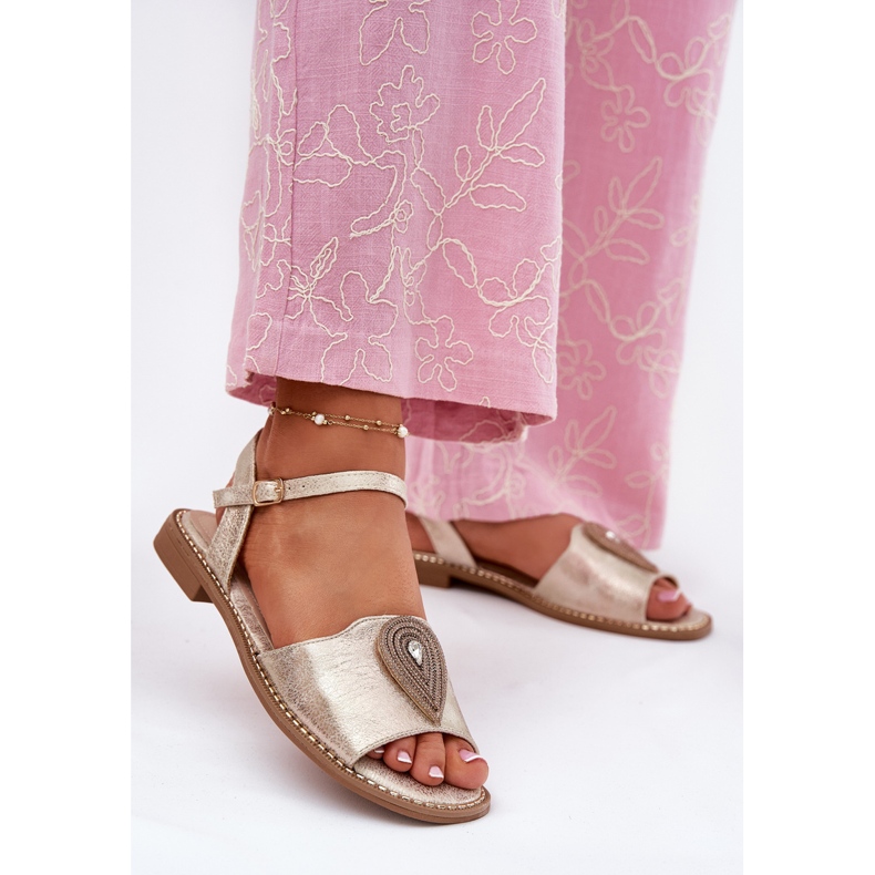 S.Barski Sandale cu toc plat pentru femei cu un ornament al S. Barski KV51-098 Zloty de aur 2