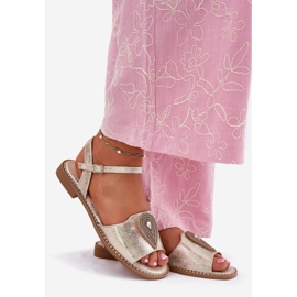 S.Barski Sandale cu toc plat pentru femei cu un ornament al S. Barski KV51-098 Zloty de aur 1