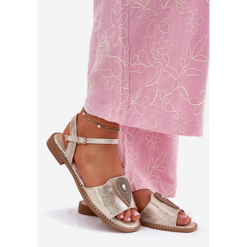 S.Barski Sandale cu toc plat pentru femei cu un ornament al S. Barski KV51-098 Zloty de aur 1