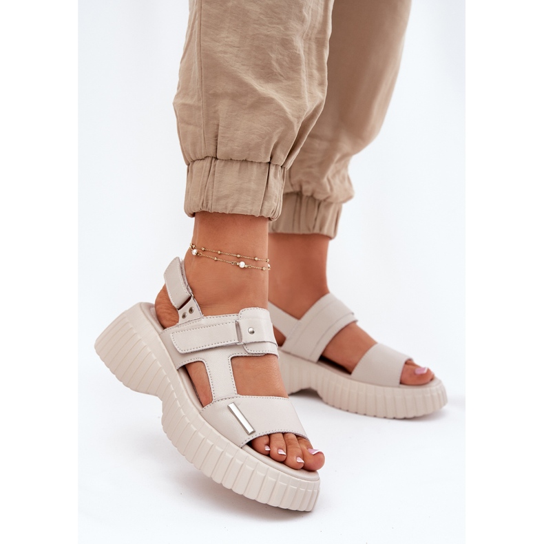 EVento Sandale de piele pentru femei pe platformă bej 2