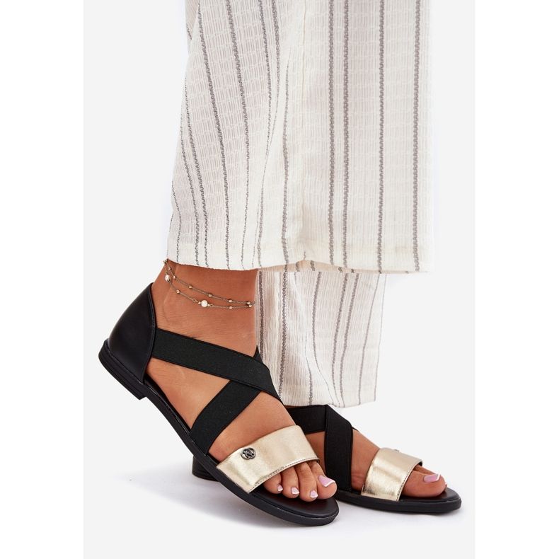 EVento Sandale plate pentru femei cu dungi flexibile negre și aurii negru 1