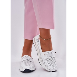 EVento Pantofi pentru piele pentru femei pe platformă Openwork White alb 3