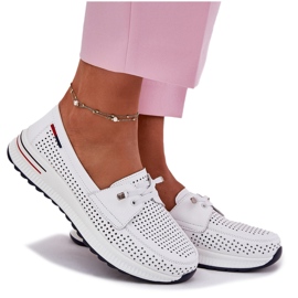 EVento Pantofi pentru piele pentru femei pe platformă Openwork White alb 8