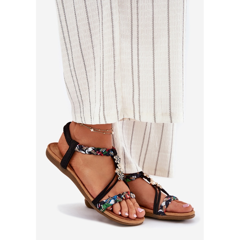 EVento Sandale pentru femei cu ace și dungi împletite negre negru 1