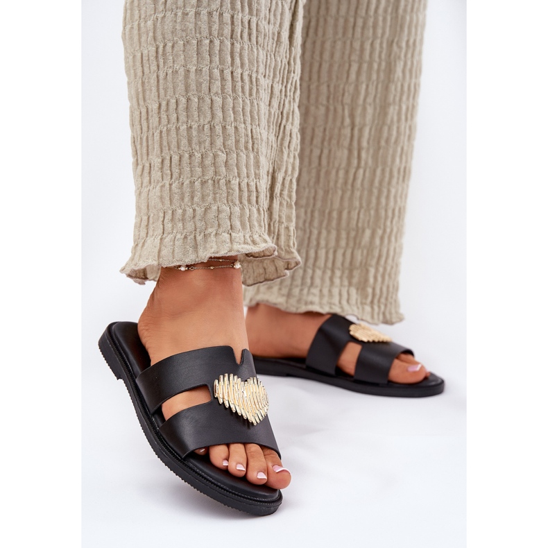 EVento Flip -flop -uri pentru femei cu o flatară cu un decor auriu negru 2