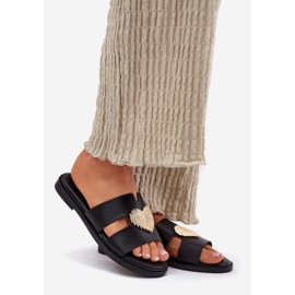 EVento Flip -flop -uri pentru femei cu o flatară cu un decor auriu negru 1