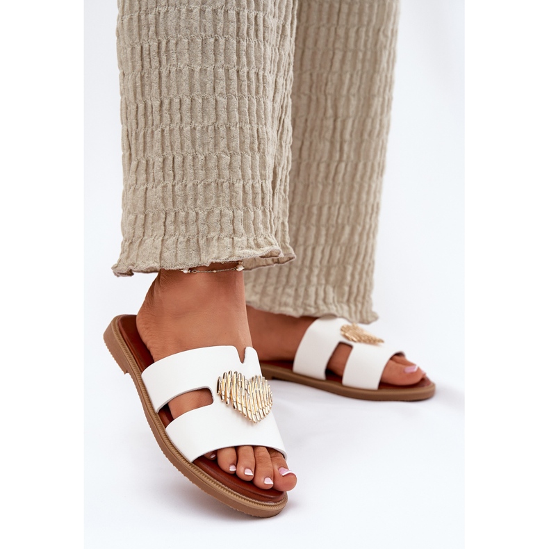 EVento Flip -flop -uri pentru femei cu o flatară cu un decor auriu alb 2