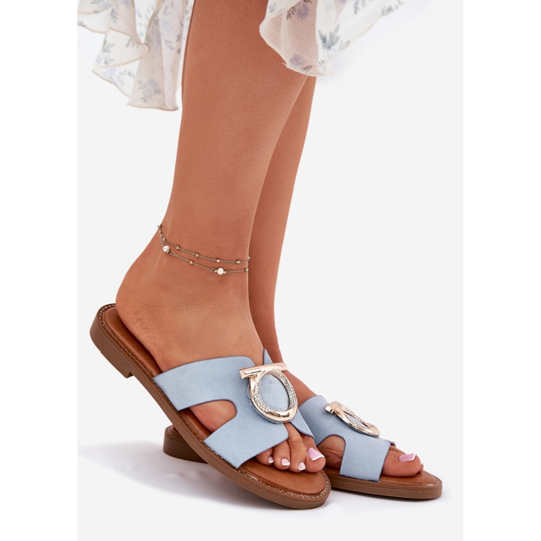 Vinceza Flip -flops pentru femei cu o flatară cu un decor Vincez 17381 albastru 1