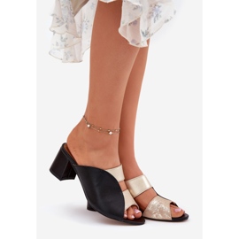 Papuci din piele pentru femei pe Maciejka Post 06943-25 Negru și Aur 1