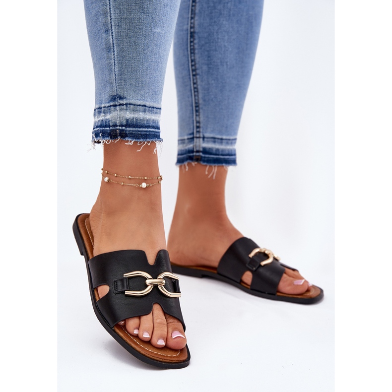 EVento Papuci de femei plate cu un detaliu decorativ negru 2