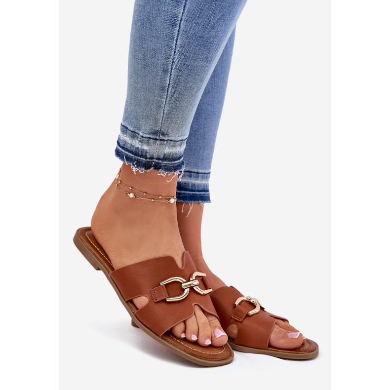 EVento FLIP -uri plate pentru femei cu un detaliu decorativ cu cămile maro 1