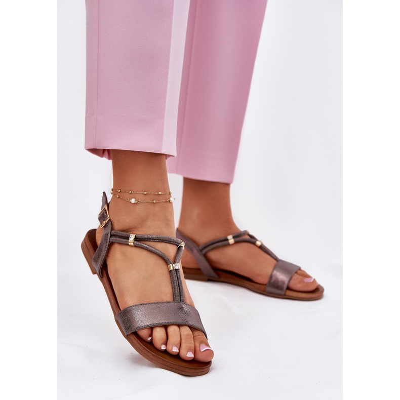 S.Barski Sandale plate pentru femei cu S. Barski KV51-120 Grafit Drâu argint 2 S.Barski Sandale plate pentru femei cu S. Barski KV51-120 Grafit Drâu argint 2