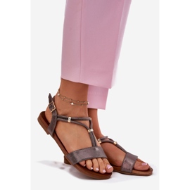 S.Barski Sandale plate pentru femei cu S. Barski KV51-120 Grafit Drâu argint 1