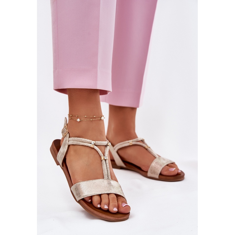 S.Barski Sandale plate pentru femei cu dungi S. Barski KV51-120 Aur de aur 2 S.Barski Sandale plate pentru femei cu dungi S. Barski KV51-120 Aur de aur 2