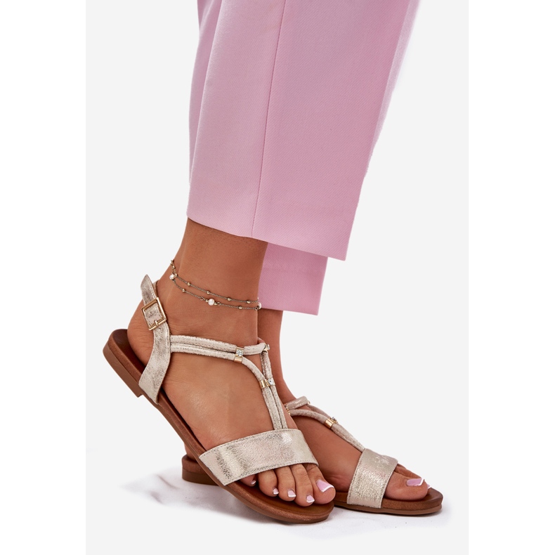 S.Barski Sandale plate pentru femei cu dungi S. Barski KV51-120 Aur de aur 1