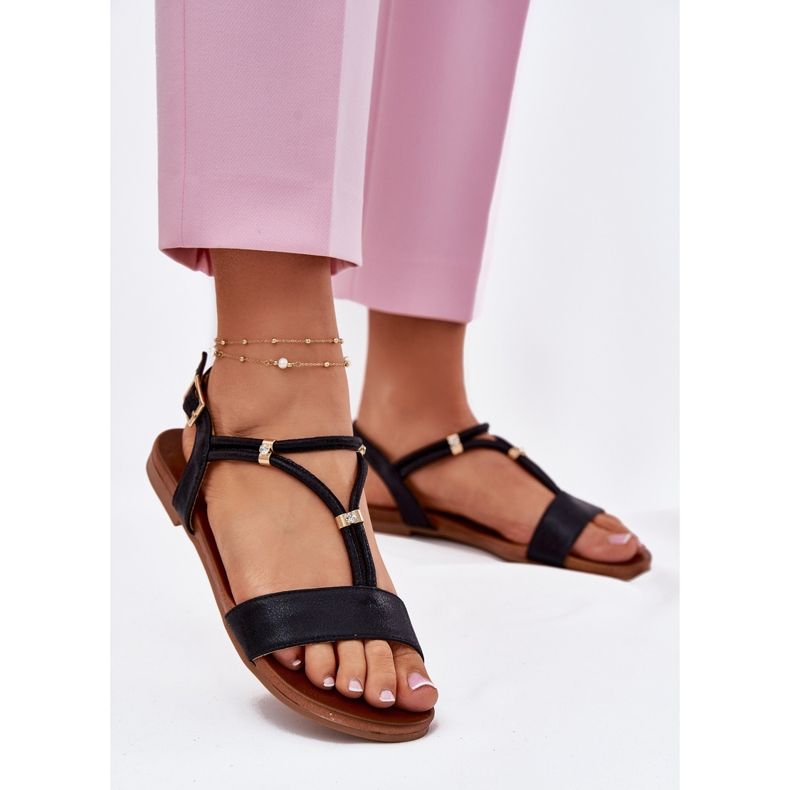 S.Barski Sandale plate pentru femei cu dungi S. Barski KV51-120 Negru 2