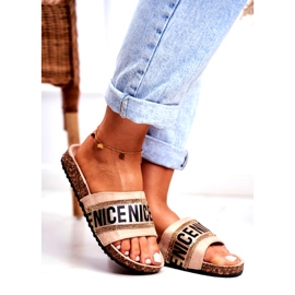 EVento Flip-flops BeNice Beige pentru femei pe plută cu pietre de stras bej 1