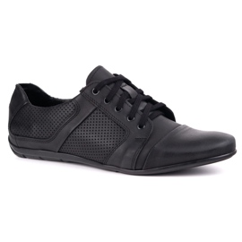 Pantofi din dantelă din piele pentru bărbați Polbut C34p Black Perforated Casual negru 1 Pantofi din dantelă din piele pentru bărbați Polbut C34p Black Perforated Casual negru 1