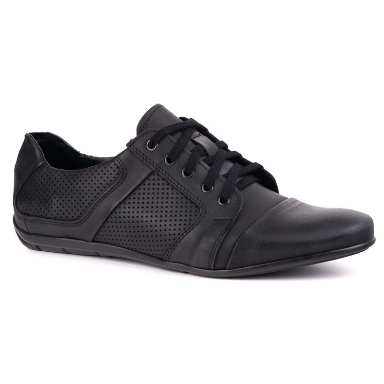 Pantofi din dantelă din piele pentru bărbați Polbut C34p Black Perforated Casual negru 1 Pantofi din dantelă din piele pentru bărbați Polbut C34p Black Perforated Casual negru 1