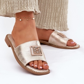 S.Barski Flip-flop-flop-uri cu toc plat cu un ornament S. Barski KV51-089 Aur de aur 2