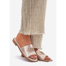S.Barski Flip-flop-flop-uri cu toc plat cu un ornament S. Barski KV51-089 Aur de aur 1 S.Barski Flip-flop-flop-uri cu toc plat cu un ornament S. Barski KV51-089 Aur de aur 1