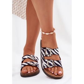 Inna Flip -flops pentru femei cu catarame de zebră alb 5