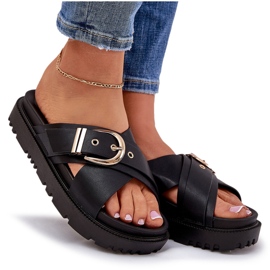 Flip -flops pentru femei pe platformă cu cataramă neagră negru 4