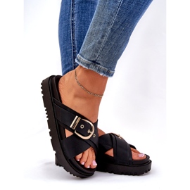 Flip -flops pentru femei pe platformă cu cataramă neagră negru 2