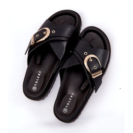 Flip -flops pentru femei pe platformă cu cataramă neagră negru 3