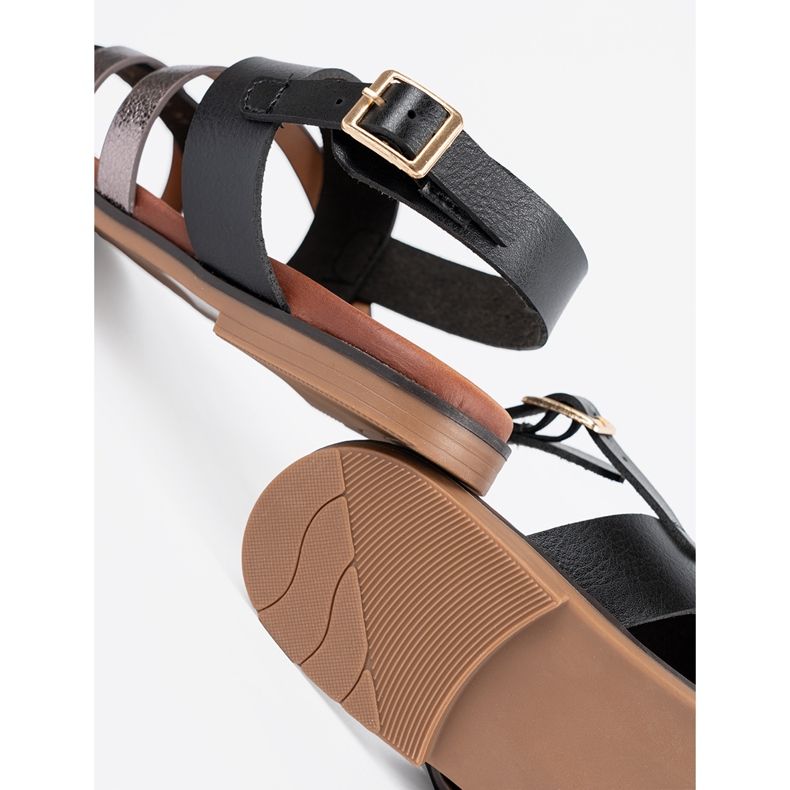 Sandale negre Sergio Leone cu dungi de argint negru 1