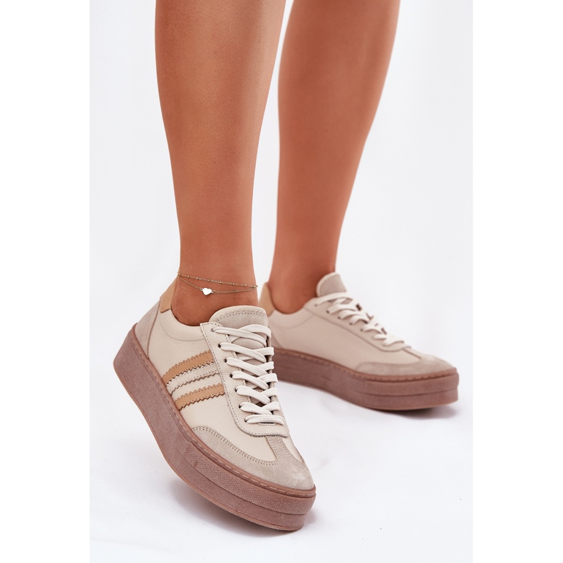 Adidași de piele pentru femei pe platforma Beige Zazoo N1234 bej 2