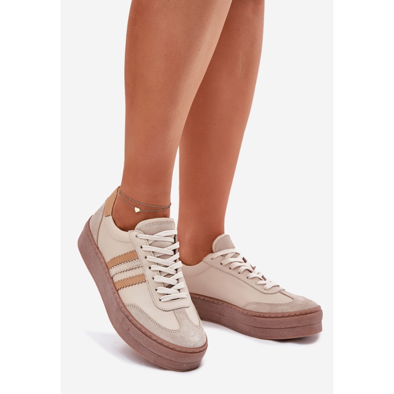 Adidași de piele pentru femei pe platforma Beige Zazoo N1234 bej 1