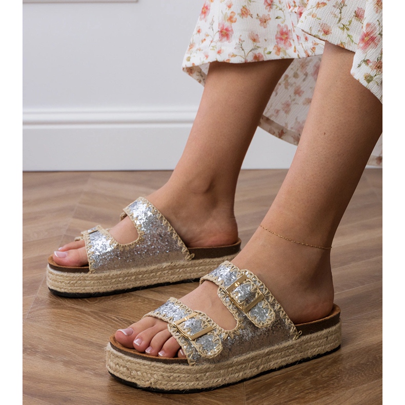 Sclipici de argint espadrilles cu catarame 1