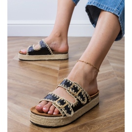 Espadrilles neagră strălucind cu catarame negru 2
