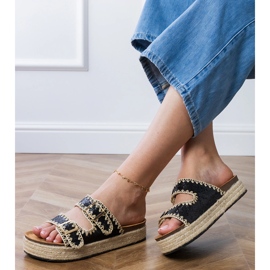 Espadrilles neagră strălucind cu catarame negru 1