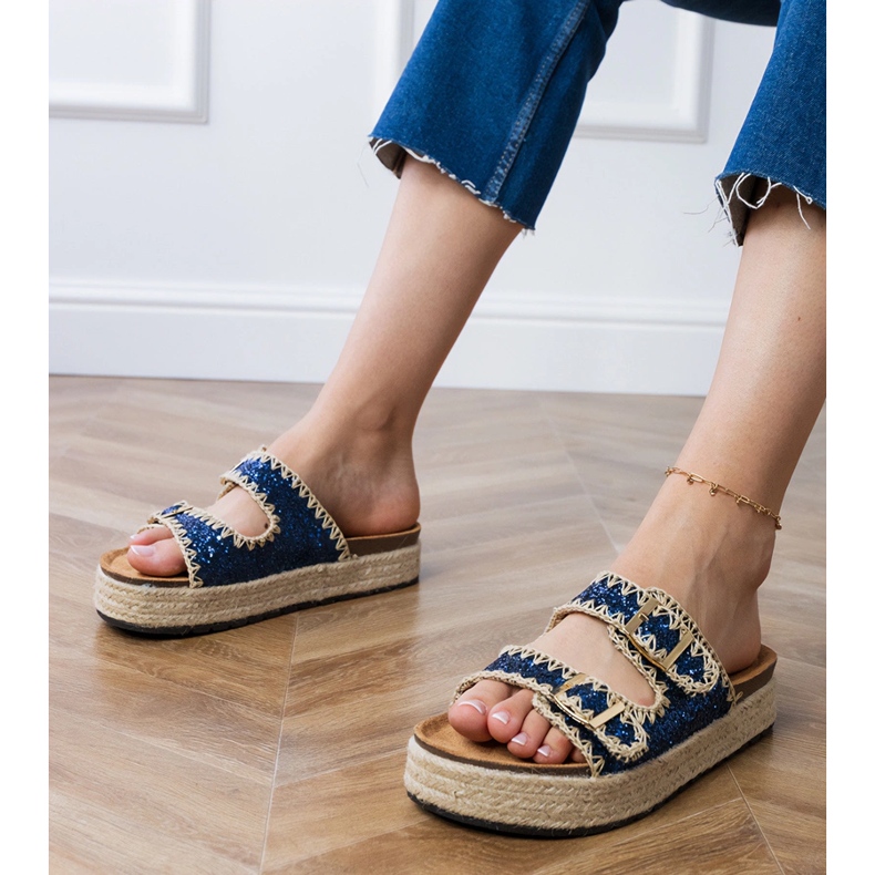 Navy Blue Glitter Espadrilles cu catarame albastru 1
