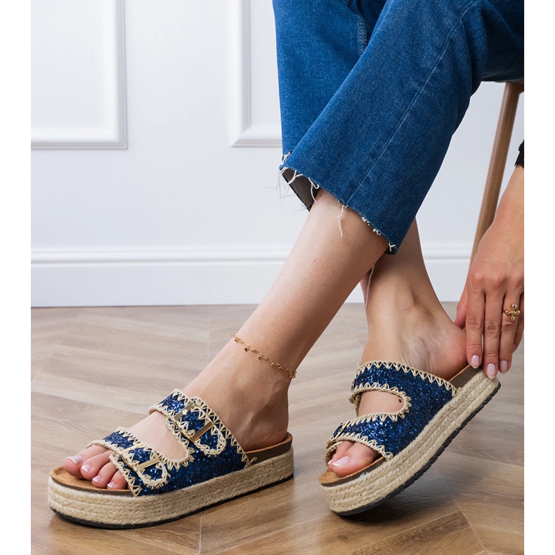 Navy Blue Glitter Espadrilles cu catarame albastru 2