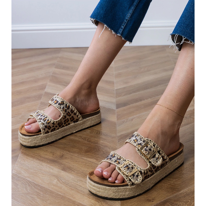 Papuci de leopard espadrilles cu catarame maro 1