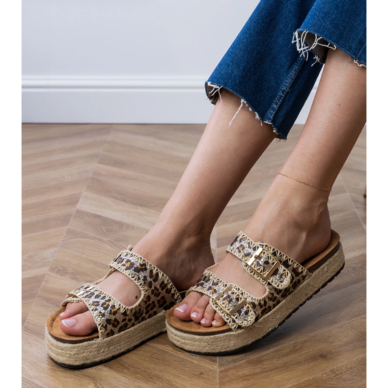 Papuci de leopard espadrilles cu catarame maro 2