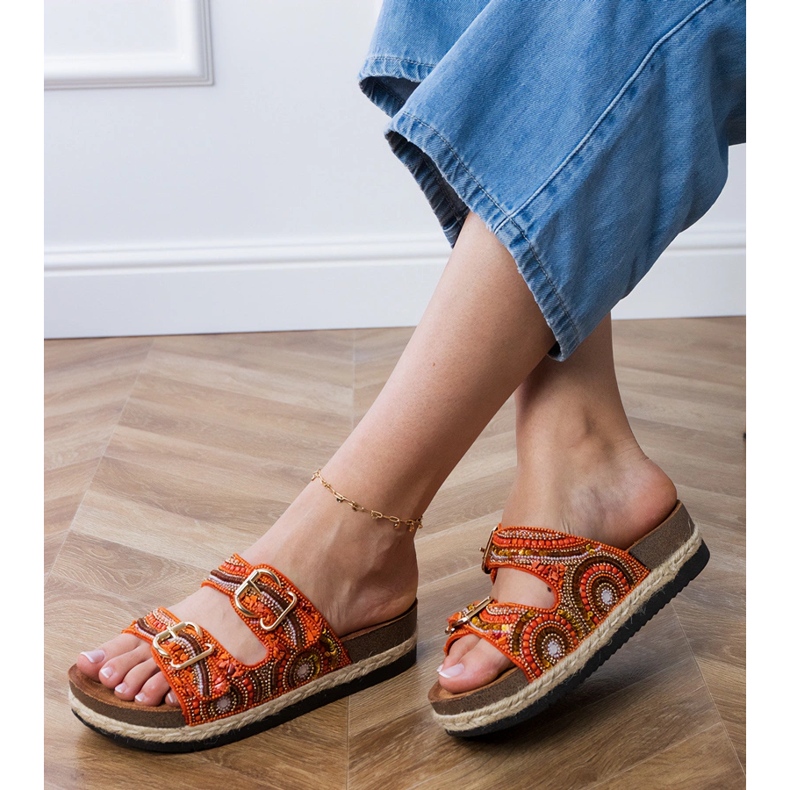 Flip -flop -uri etnice portocalii cu cleme pe dungi portocale 2