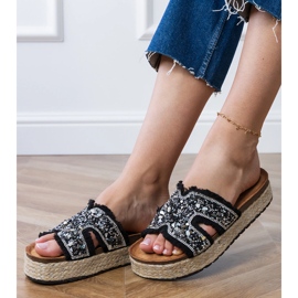 Espadrilles negri cu zirconi și pietricele negru 2