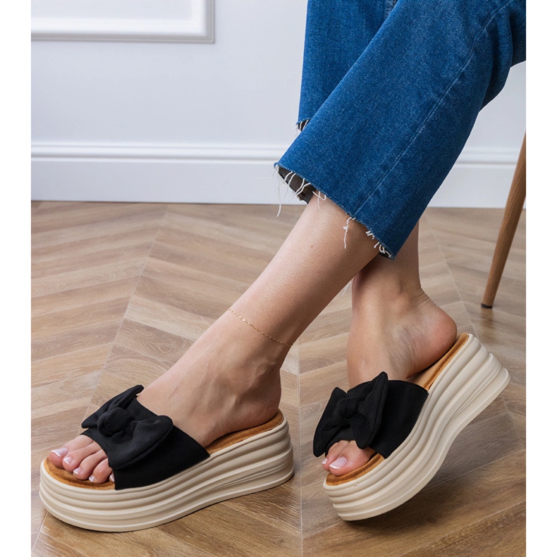 Sandale negre cu platforma cu fundita negru 2