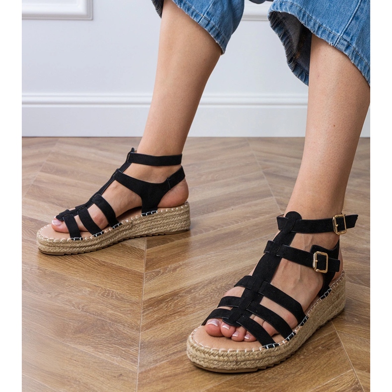 Sandale negre de espadrilles pe o platformă joasă negru 1